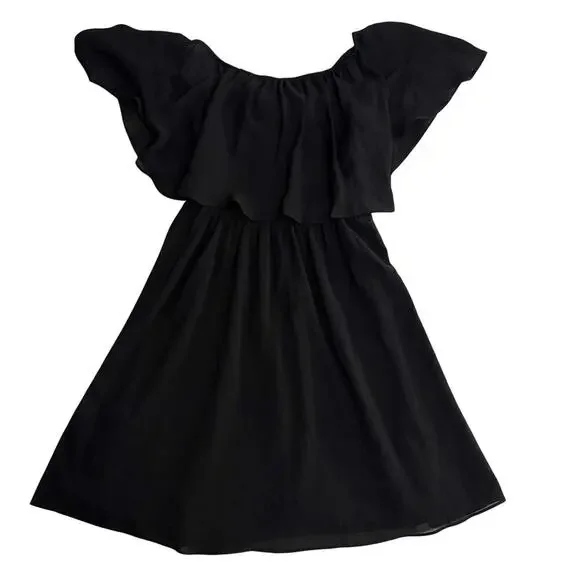 ALICE + OLIVIA Black Dora Off the Shoulder 100% Silk Tube Dress Size 0 - Picture 2 of 7